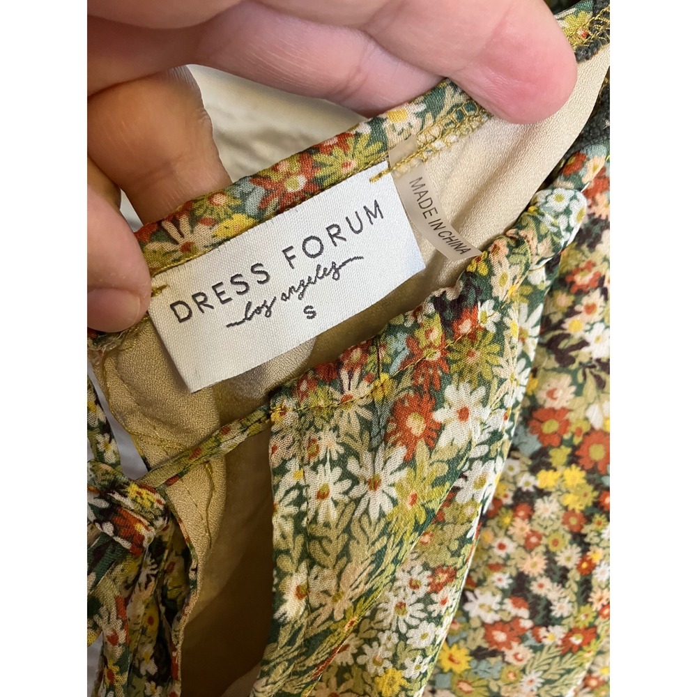 Dress Forum Mini Dress Womens S Green Floral Excellent Lace Up Ruffle FD11205 - Picture 10 of 11